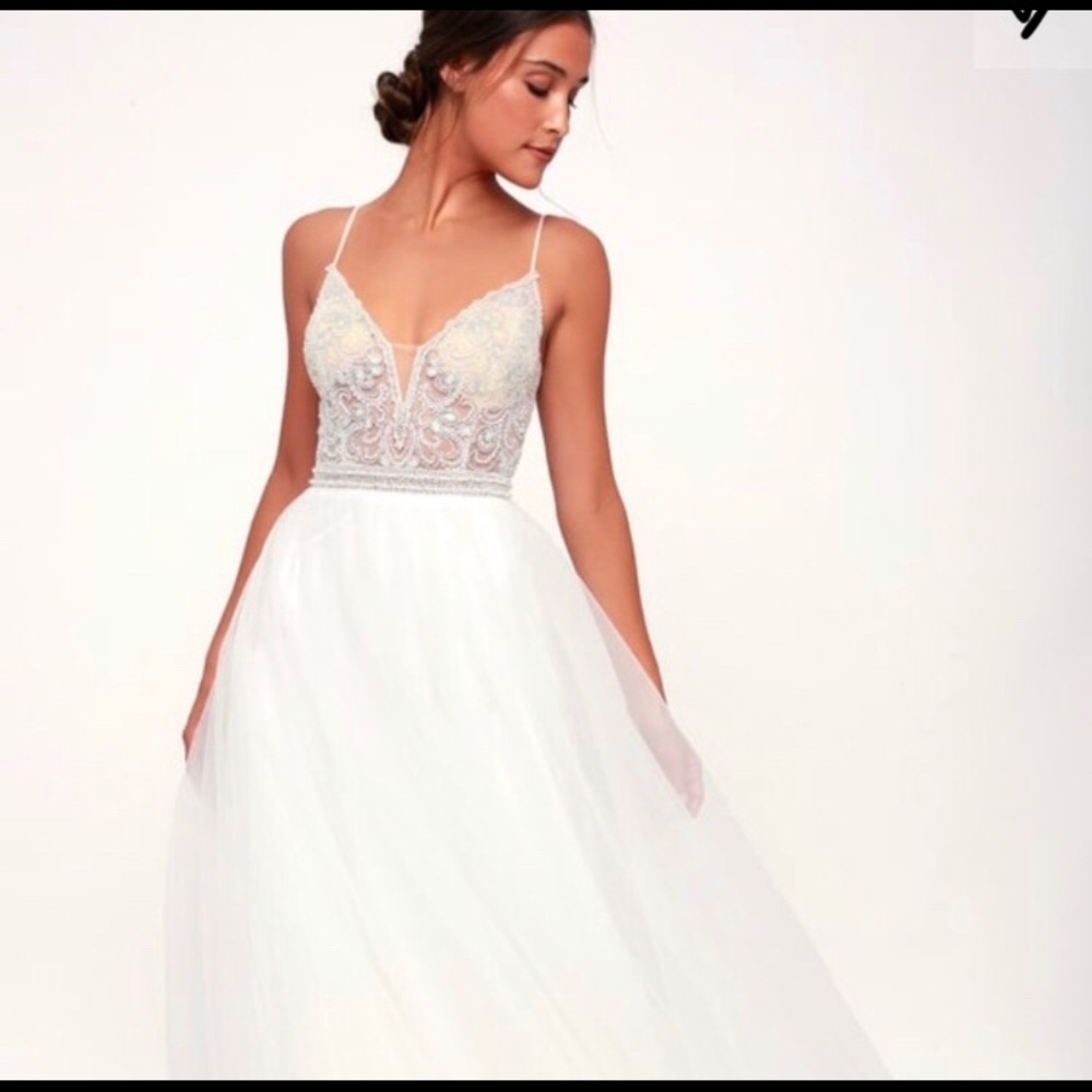 White beaded maxi dress
